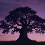 FOND DE PAGE UN ARBRE DE VIE AVEC LE DEBUT DE LA NUIT INTEGRANT VIOLET ET MAUVE CALMEMENT