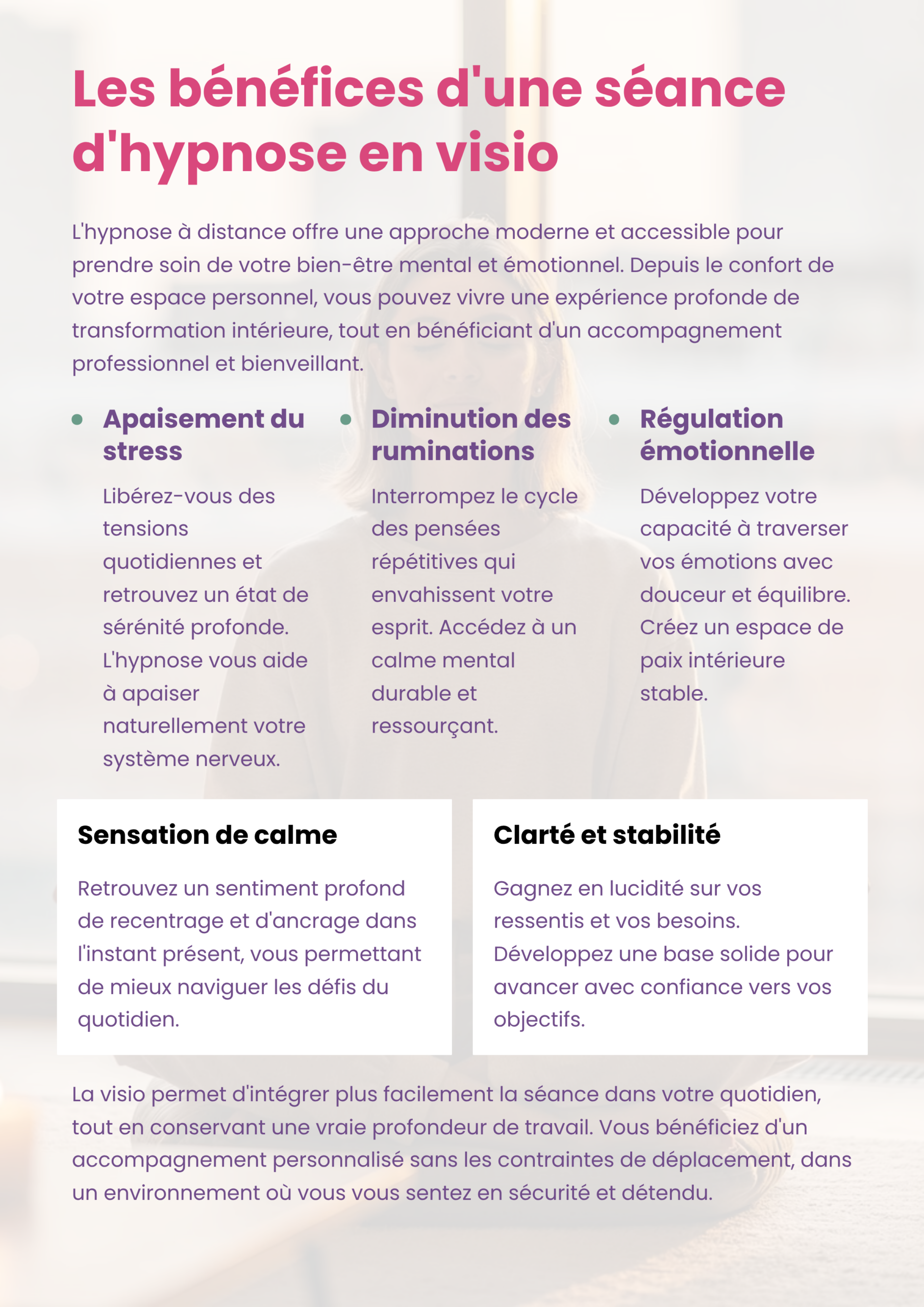 Les bénéfices d’une séance d’hypnose en visio