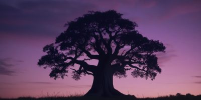 FOND DE PAGE UN ARBRE DE VIE AVEC LE DEBUT DE LA NUIT INTEGRANT VIOLET ET MAUVE CALMEMENT